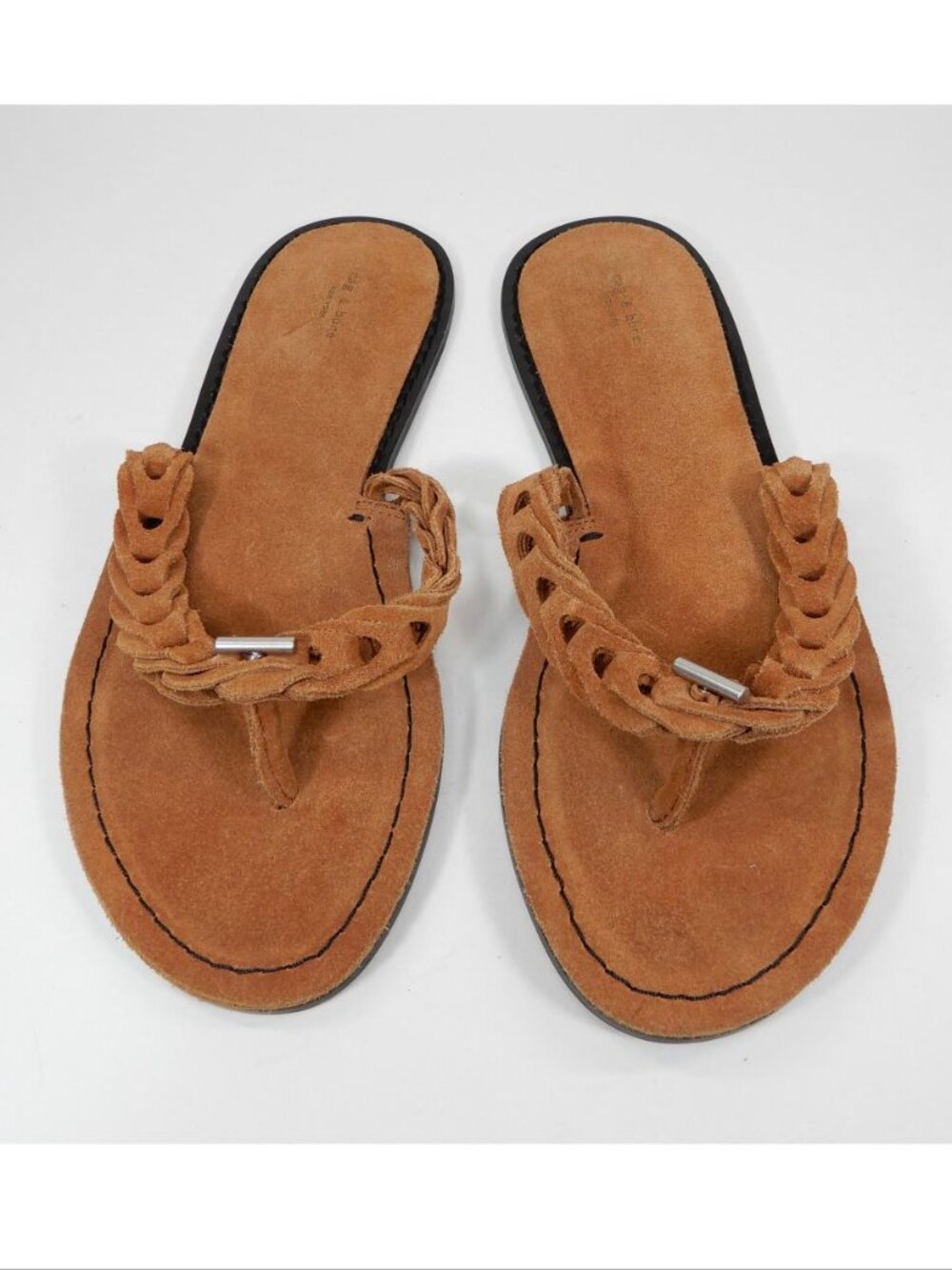 Rag & Bone Melrose Thong Flat Slide Sandals Size 6.5 Redwood Brown Woven Suede